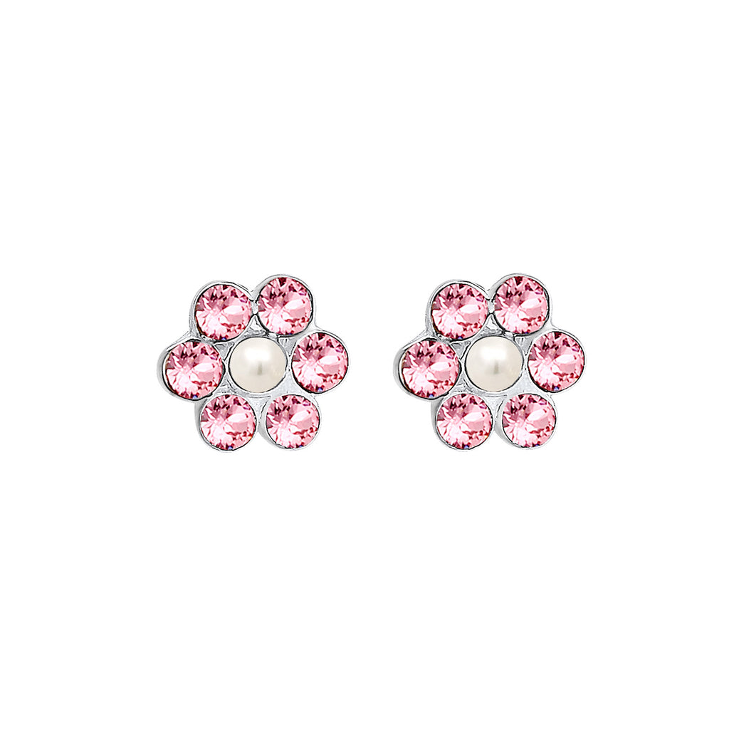 Rosa - Elli | Ohrring Blume | Perle, Kristall ( Rosa ) | 925er Sterling Silber