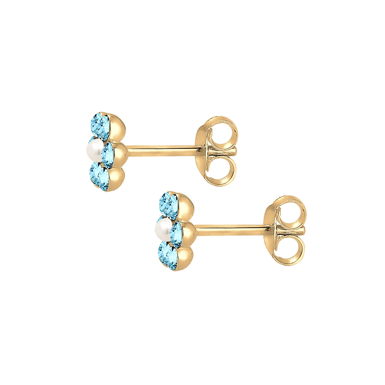 Hellblau - Elli | Ohrring Blume | Perle, Kristall ( Hellblau ) | 925 Sterling Silber vergoldet