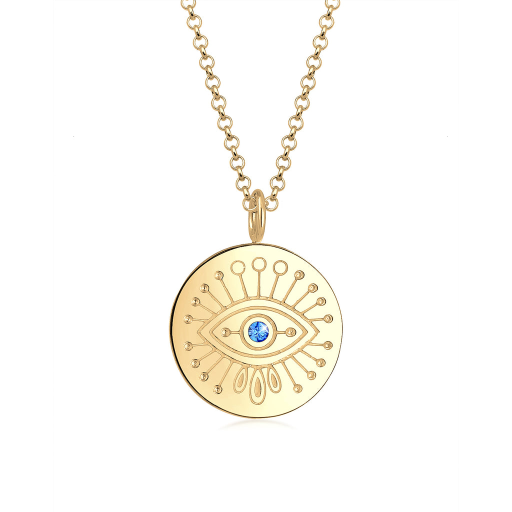 Gold - Elli | Halskette Evil Eye | Kristall (Blau) | 925 Sterling Silber vergoldet