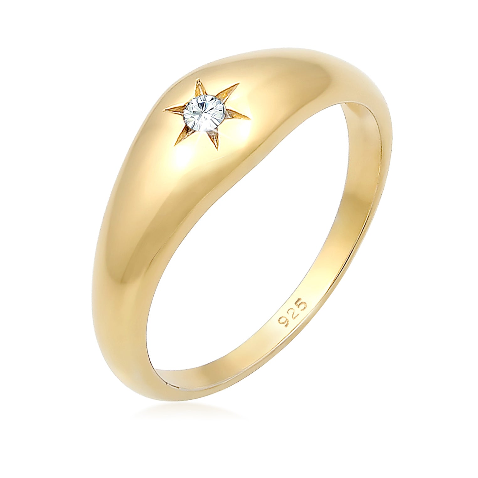 Gold - Elli | Siegelring Astro | Kristall ( Weiß ) | 925 Sterling Silber vergoldet