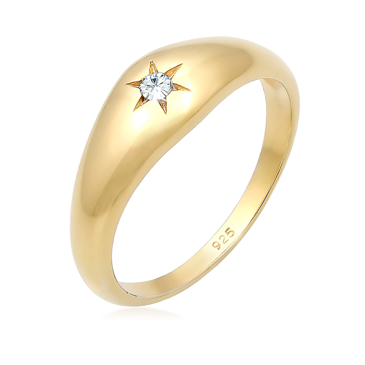 Gold - Elli | Siegelring Astro | Mit Kristallen von Swarovski® (Weiß) | 925 Sterling Silber vergoldet