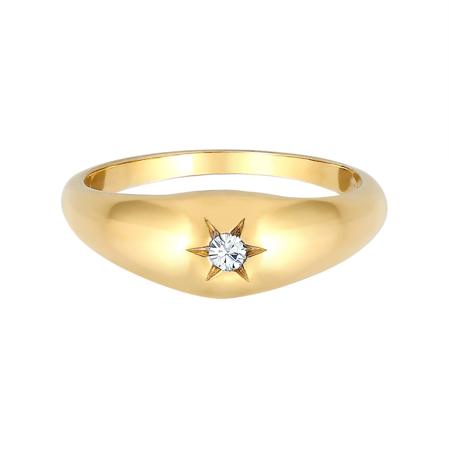 Gold - Elli | Siegelring Astro | Kristall ( Weiß ) | 925 Sterling Silber vergoldet