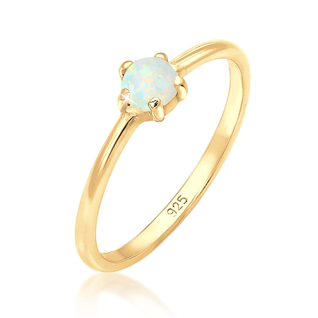 Gold - Elli | Ring | Opal ( Weiß ) | 925 Sterling Silber vergoldet