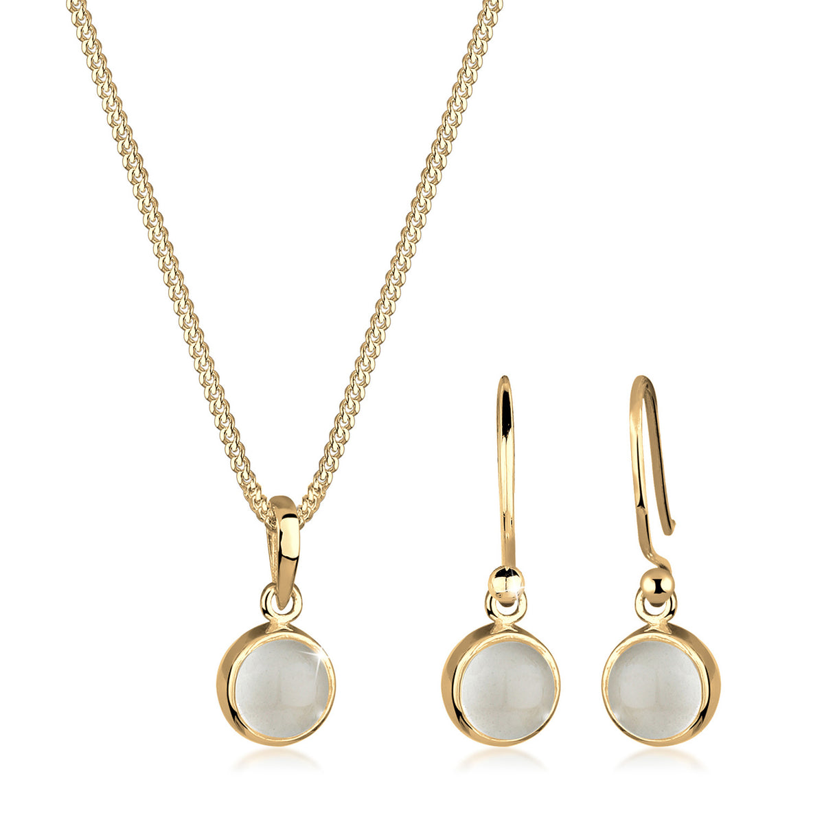Gold - Elli | Schmuckset  | Mondstein ( Weiß ) | 925 Sterling Silber vergoldet