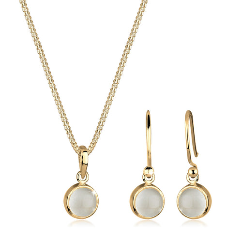 Gold - Elli | Schmuckset  | Mondstein ( Weiß ) | 925 Sterling Silber vergoldet