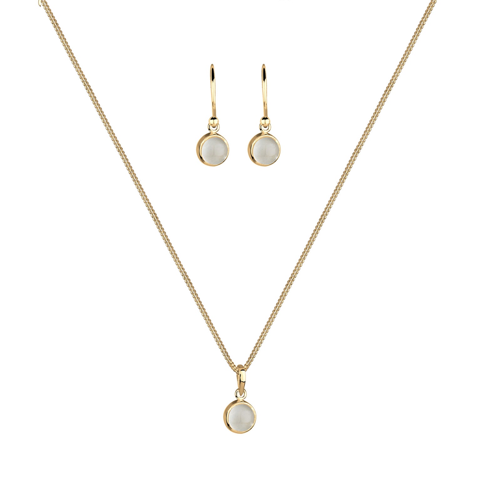 Gold - Elli | Schmuckset  | Mondstein ( Weiß ) | 925 Sterling Silber vergoldet