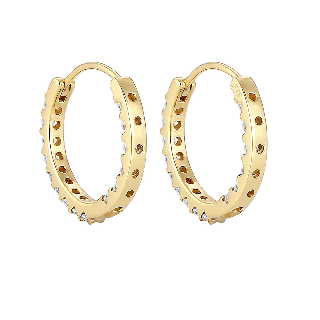 Gold - Elli PREMIUM | Creole | Topas ( Weiß ) | 375 Gelbgold