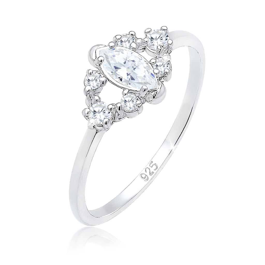 Silber - Elli | Verlobungsring | Zirkonia ( Weiß ) | 925er Sterling Silber