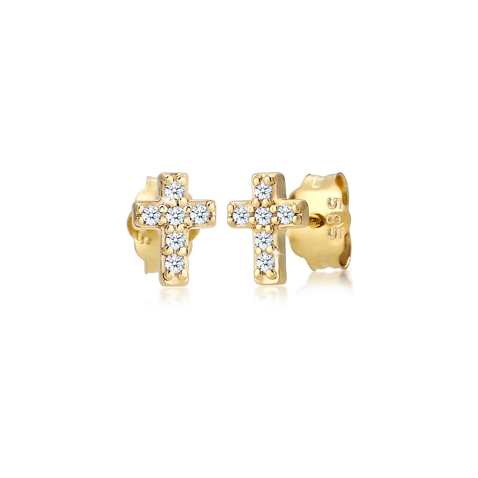 Gold - Elli DIAMONDS | Ohrstecker Kreuz | Diamant ( Weiß, 0,06 ct ) | 585 Gelbgold
