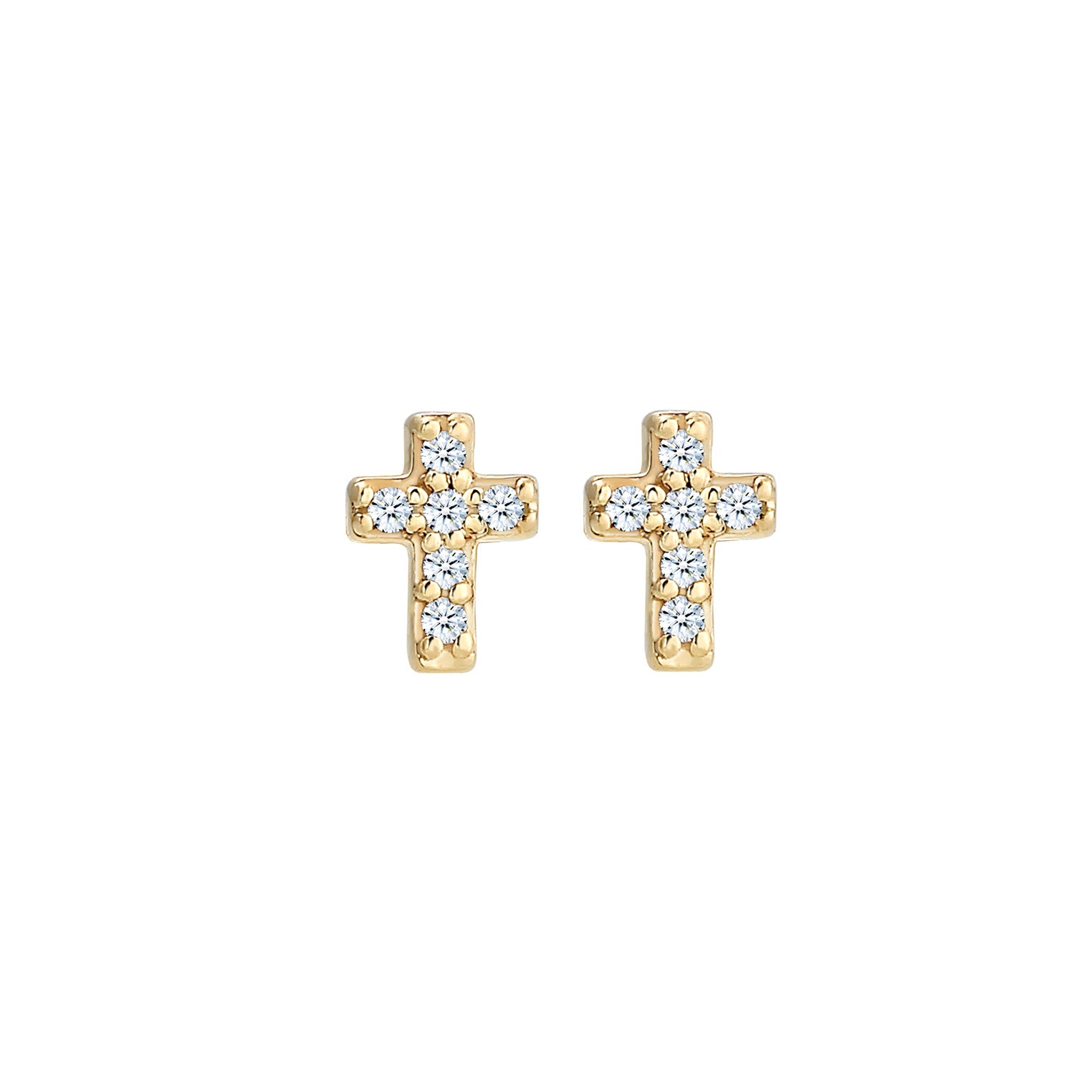 Gold - Elli DIAMONDS | Ohrstecker Kreuz | Diamant ( Weiß, 0,06 ct ) | 585 Gelbgold