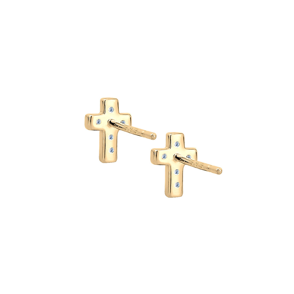 Gold - Elli DIAMONDS | Ohrstecker Kreuz | Diamant ( Weiß, 0,06 ct ) | 585 Gelbgold