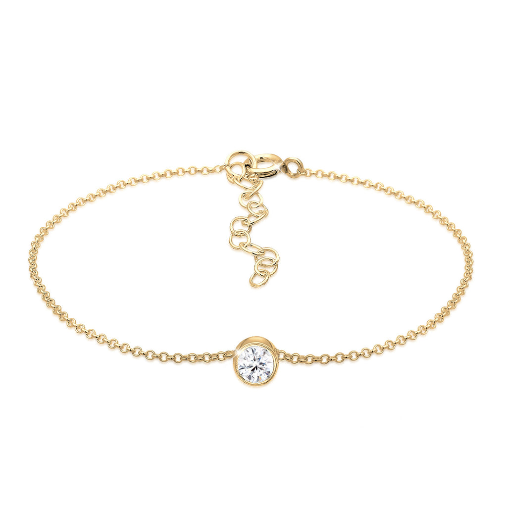 Gold - Elli | Solitär-Armband | Kristall ( Weiß ) | 925 Sterling Silber vergoldet