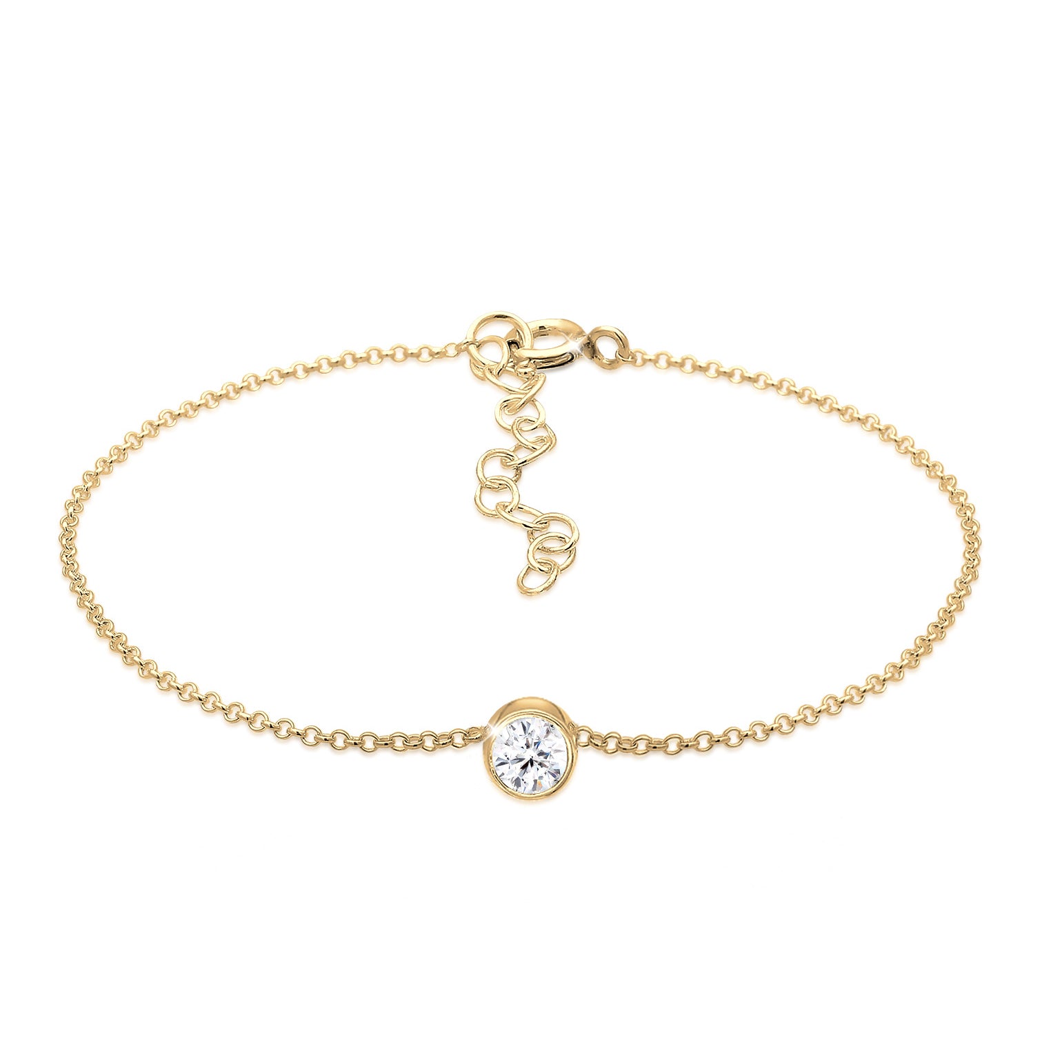 Gold - Elli | Solitär-Armband | Kristall ( Weiß ) | 925 Sterling Silber vergoldet