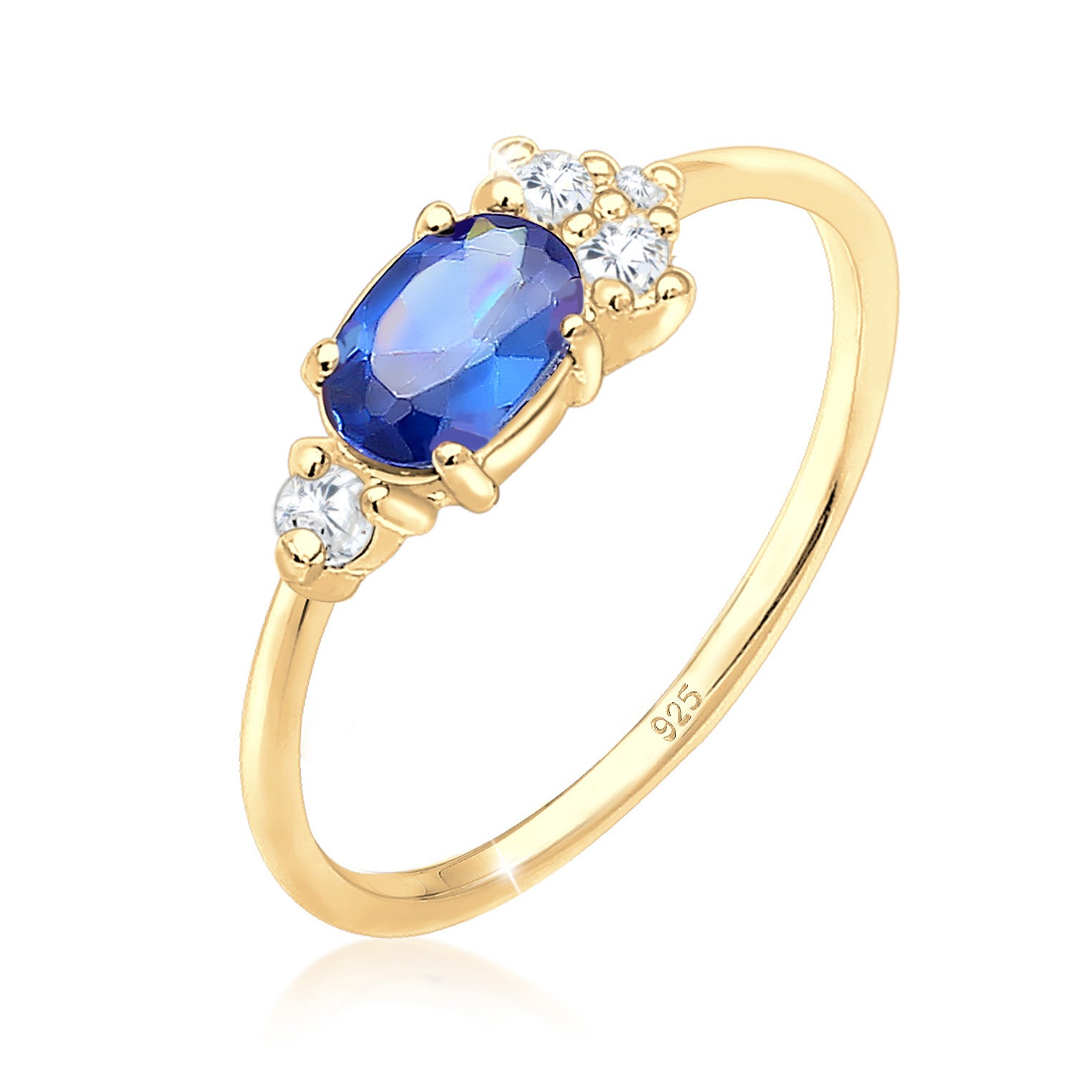 Blau - Elli PREMIUM | Verlobungsring | Saphir ( Blau ) | 925 Sterling Silber vergoldet