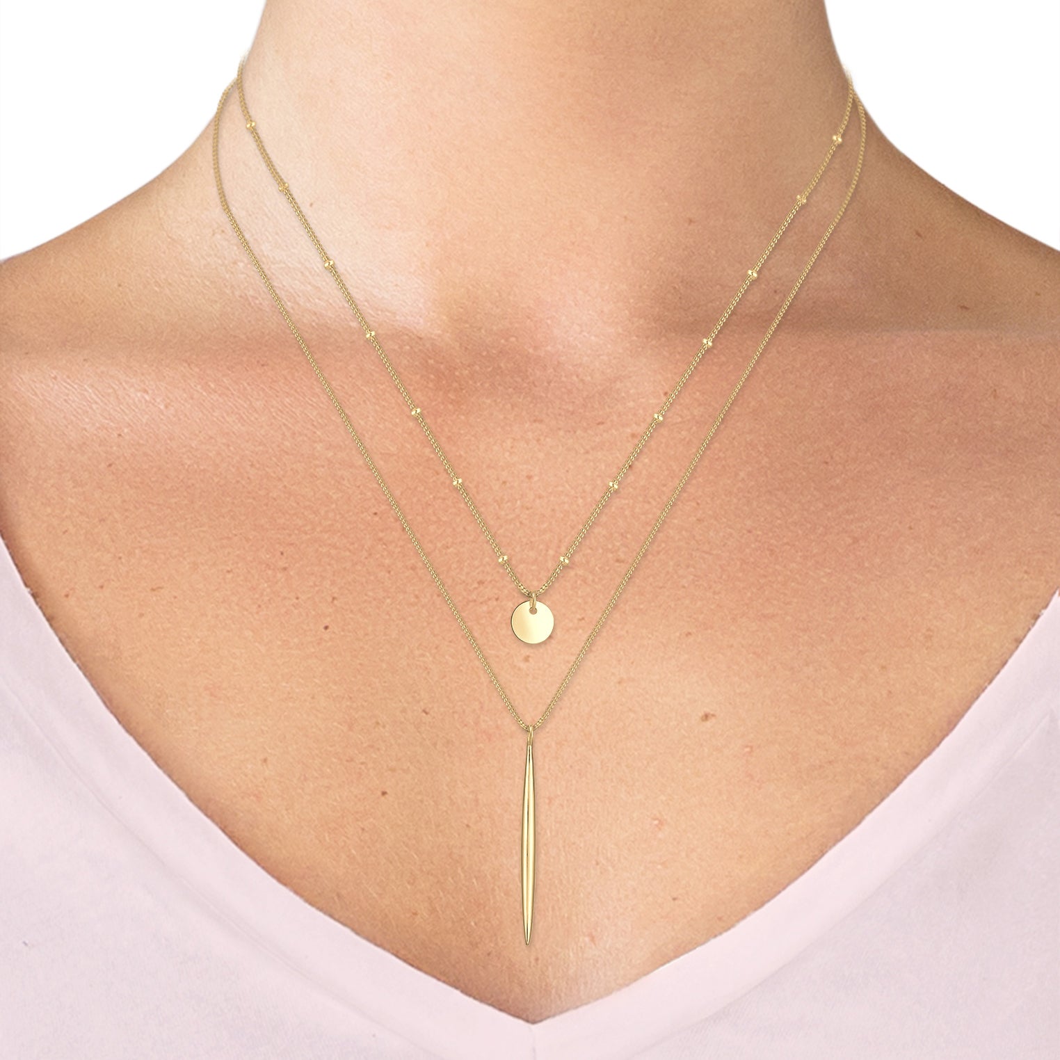 Gold - Elli | Layer-Halskette Geo | 925 Sterling Silber vergoldet