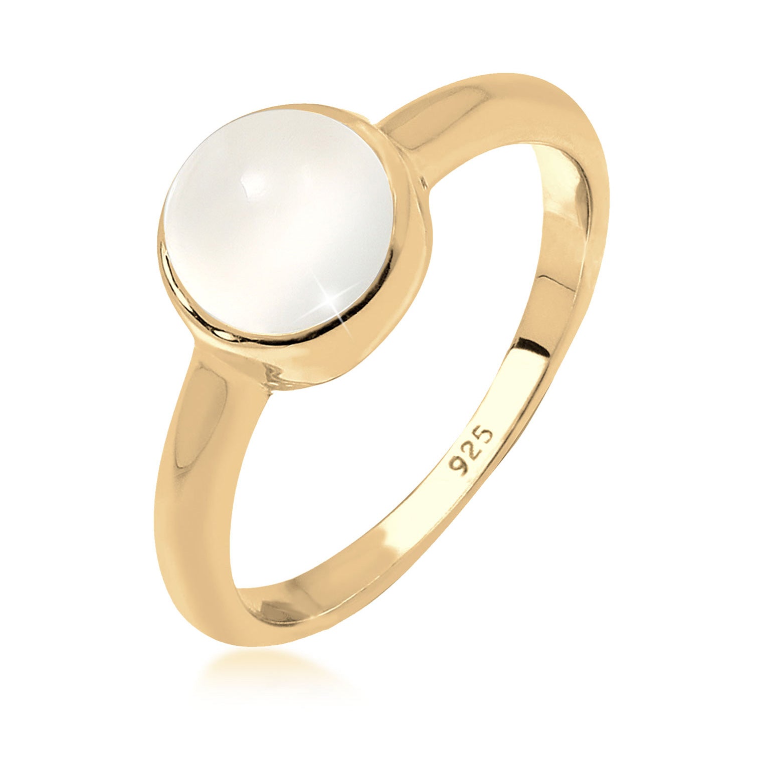 Gold - Elli | Solitär-Ring | Mondstein ( Weiß ) | 925 Sterling Silber vergoldet