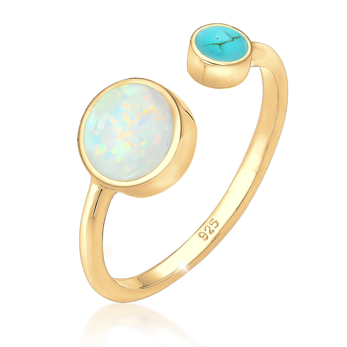 Gold - Elli | Ring | Opal ( Weiß ) | 925 Sterling Silber vergoldet