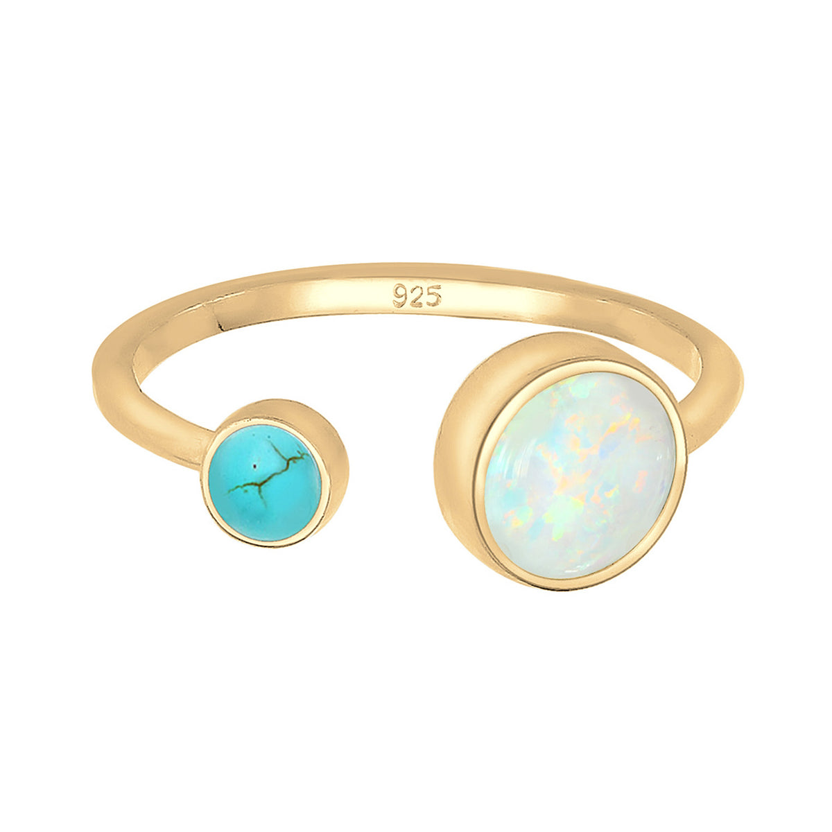 Gold - Elli | Ring | Opal ( Weiß ) | 925 Sterling Silber vergoldet