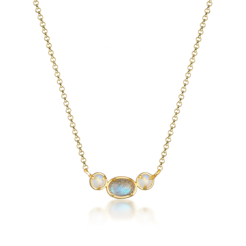 Gold - Elli PREMIUM | Halskette | Mondstein (Weiß) | 375 Gelbgold