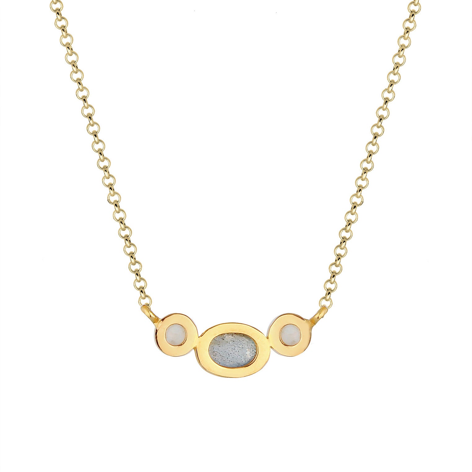 Gold - Elli PREMIUM | Halskette | Mondstein ( Weiß ) | 375 Gelbgold
