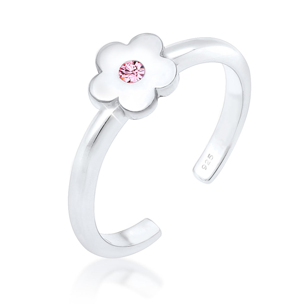 Silber - Elli | Ring Blume | Kristall ( Rosa ) | 925er Sterling Silber