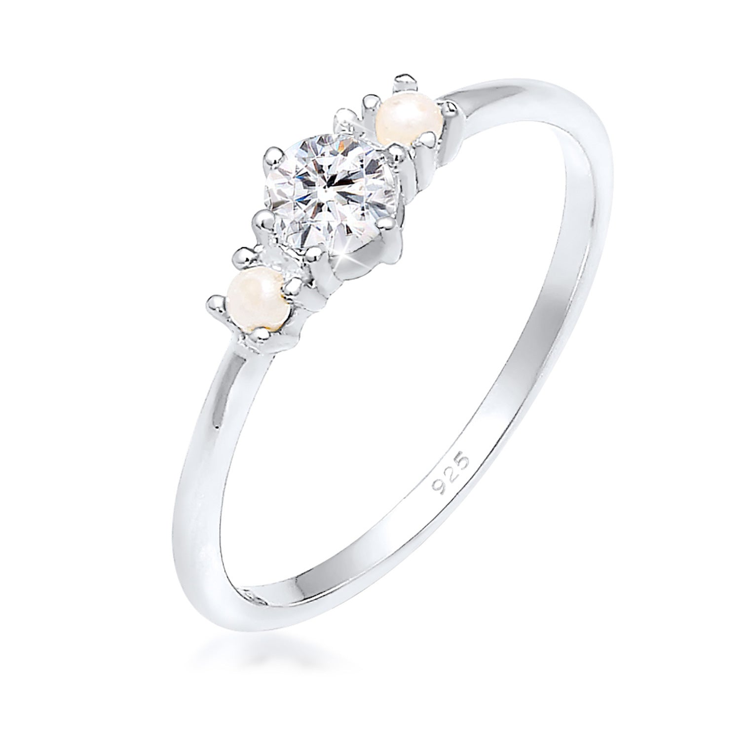 Silber - Elli | Ring | Perle, Kristall ( Weiß ) | 925er Sterling Silber