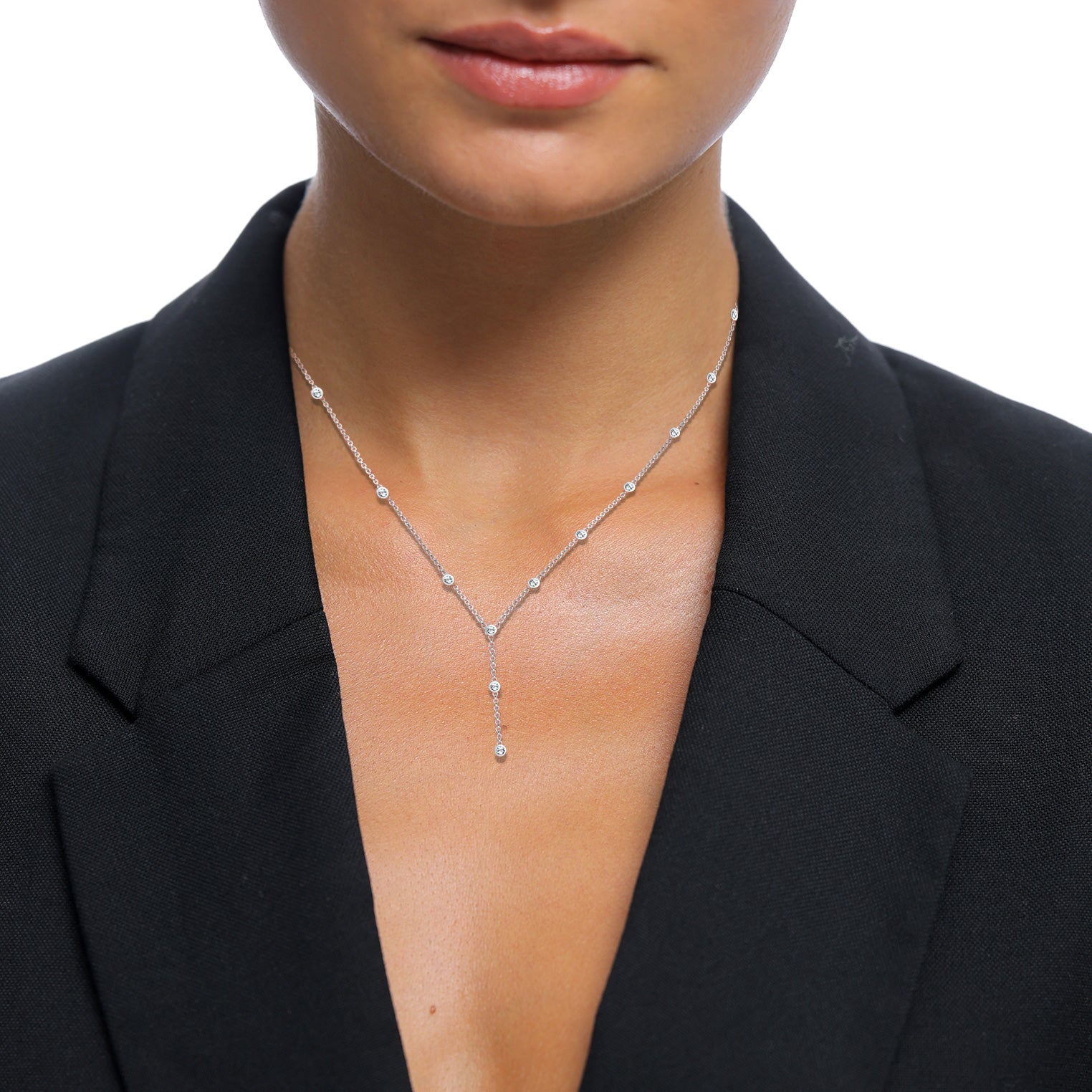 Silber - Elli | Y-Halskette | Mit Kristallen von Swarovski® (Weiß) | 925er Sterling Silber