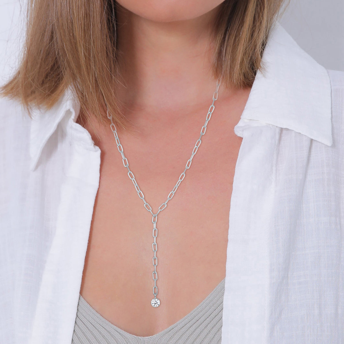 Silber - Elli PREMIUM | Solitär-Kette | Kristall (Weiß) | 925er Sterling Silber