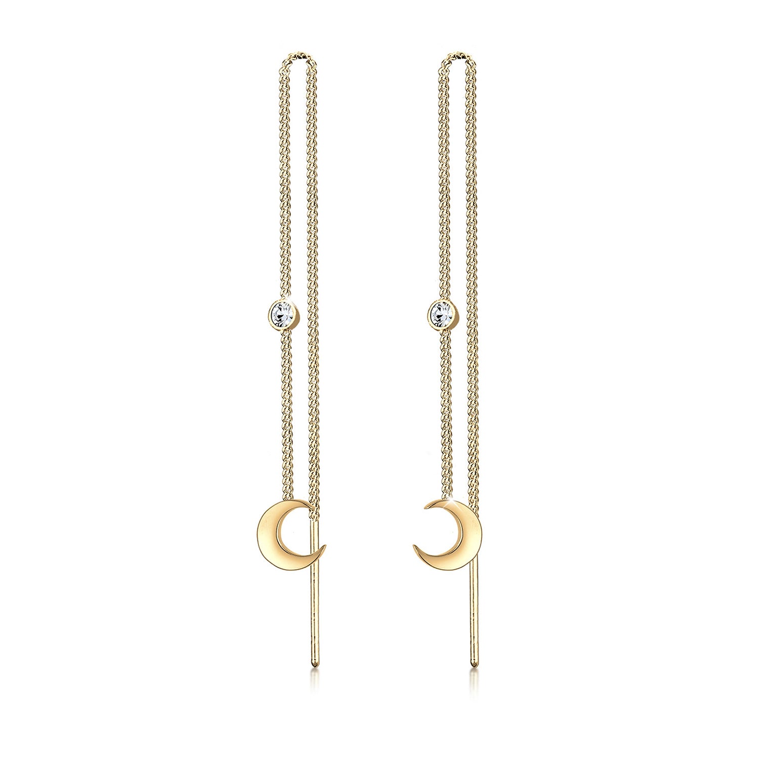 Gold - Elli | Ohrhänger Ear Chain | Kristall ( Weiß ) | 925 Sterling Silber vergoldet