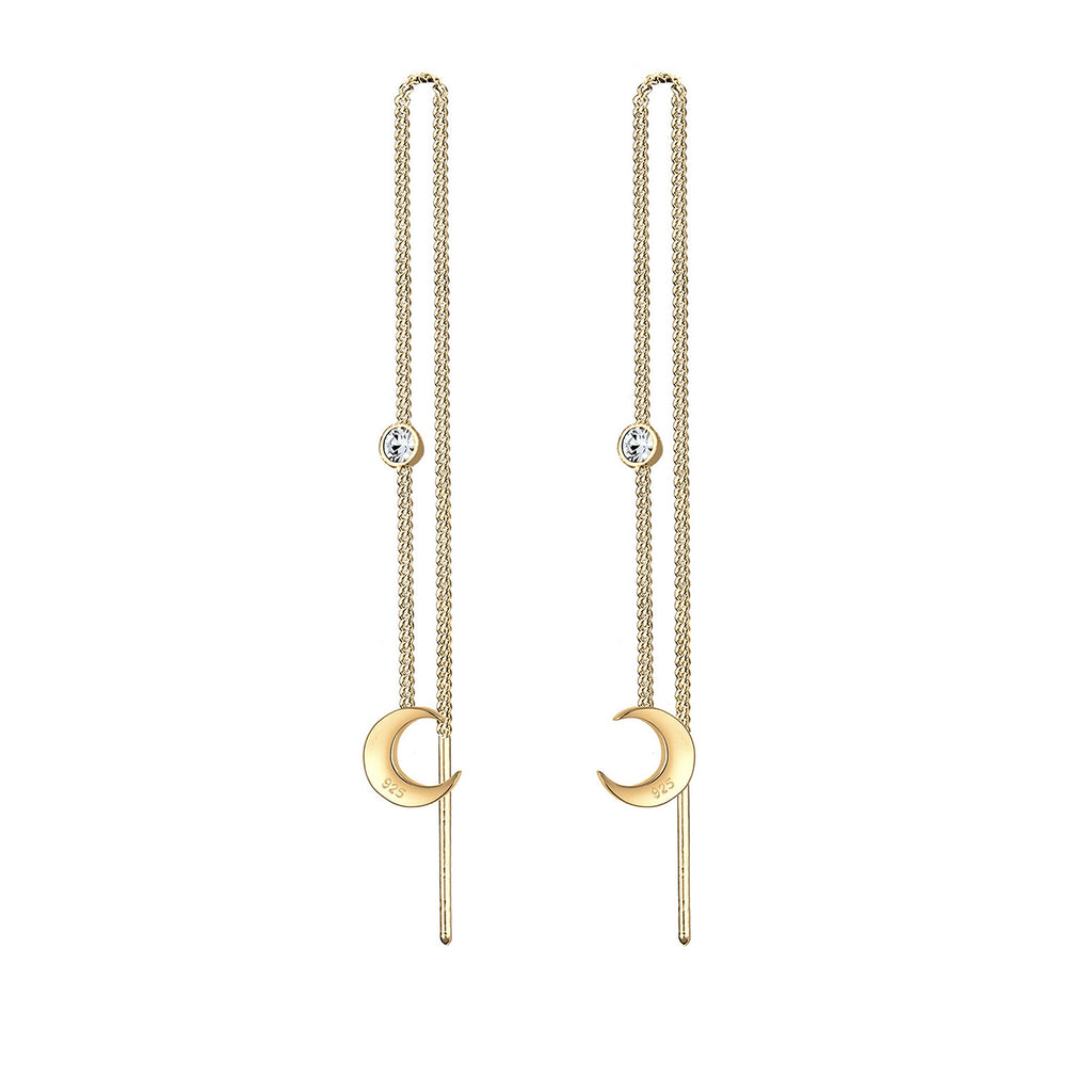 Gold - Elli | Ohrhänger Ear Chain | Mit Kristallen von Swarovski® (Weiß) | 925 Sterling Silber vergoldet