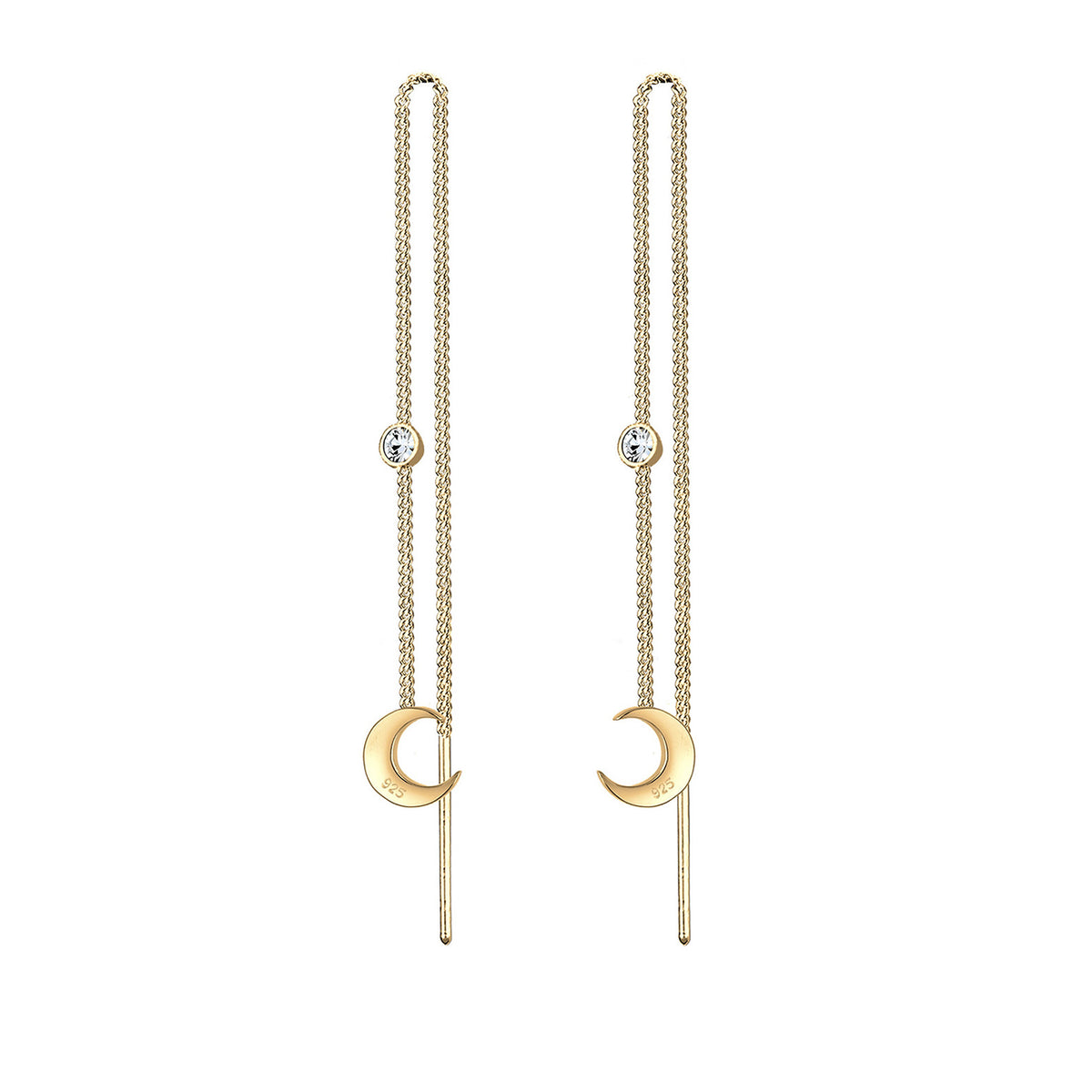 Gold - Elli | Ohrhänger Ear Chain | Mit Kristallen von Swarovski® (Weiß) | 925 Sterling Silber vergoldet
