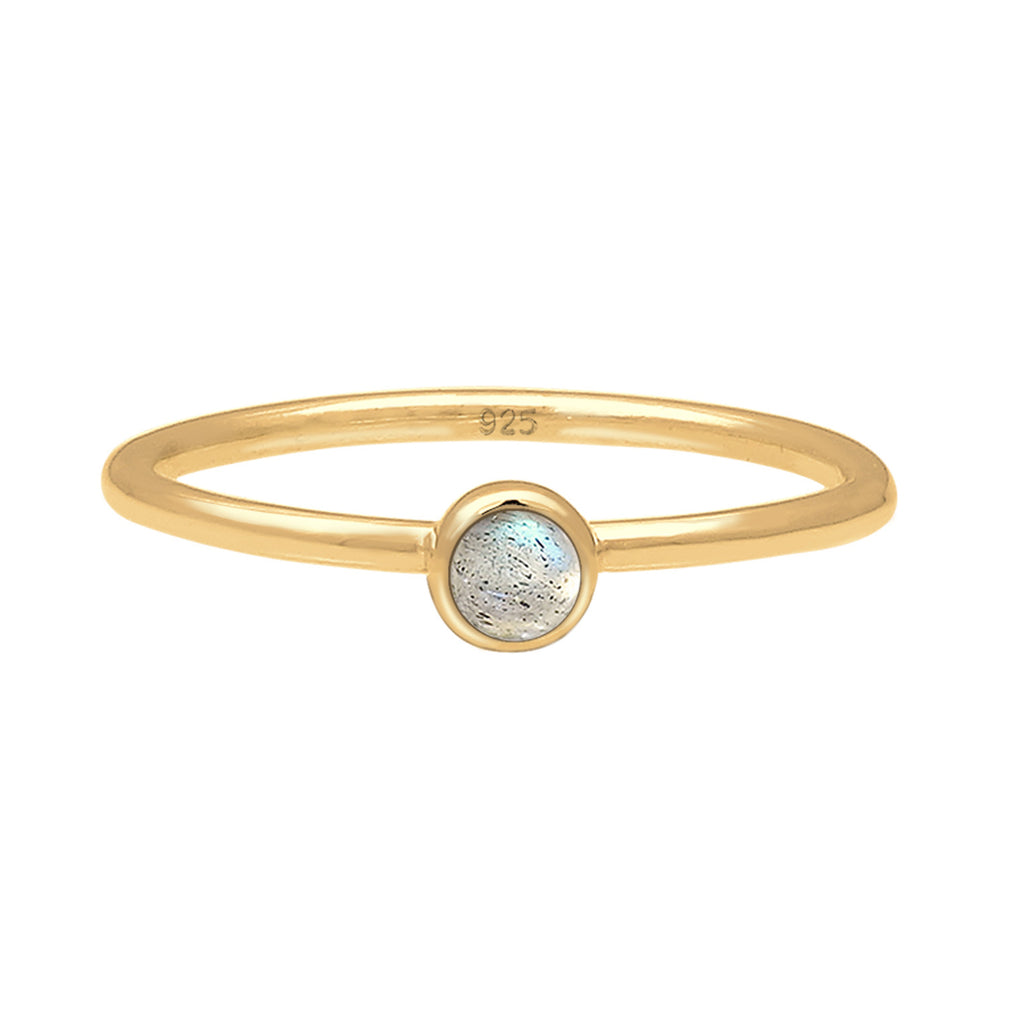 Gold - Elli | Verlobungsring | Labradorit ( Grau ) | 925 Sterling Silber vergoldet