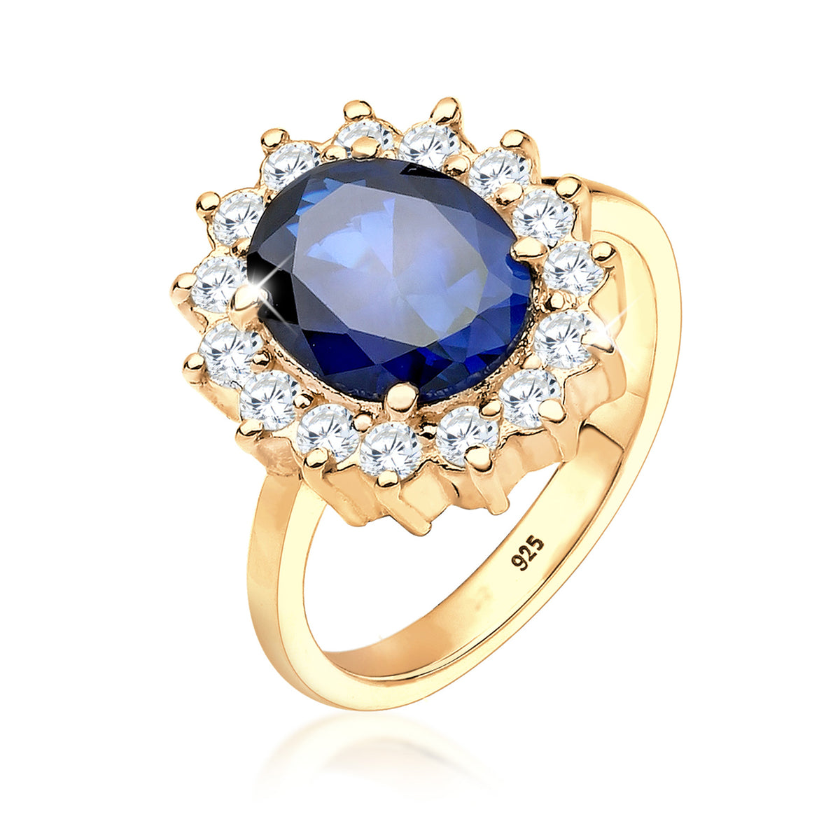 Gold - Elli | Verlobungsring | Saphir ( Blau ) | 925 Sterling Silber vergoldet