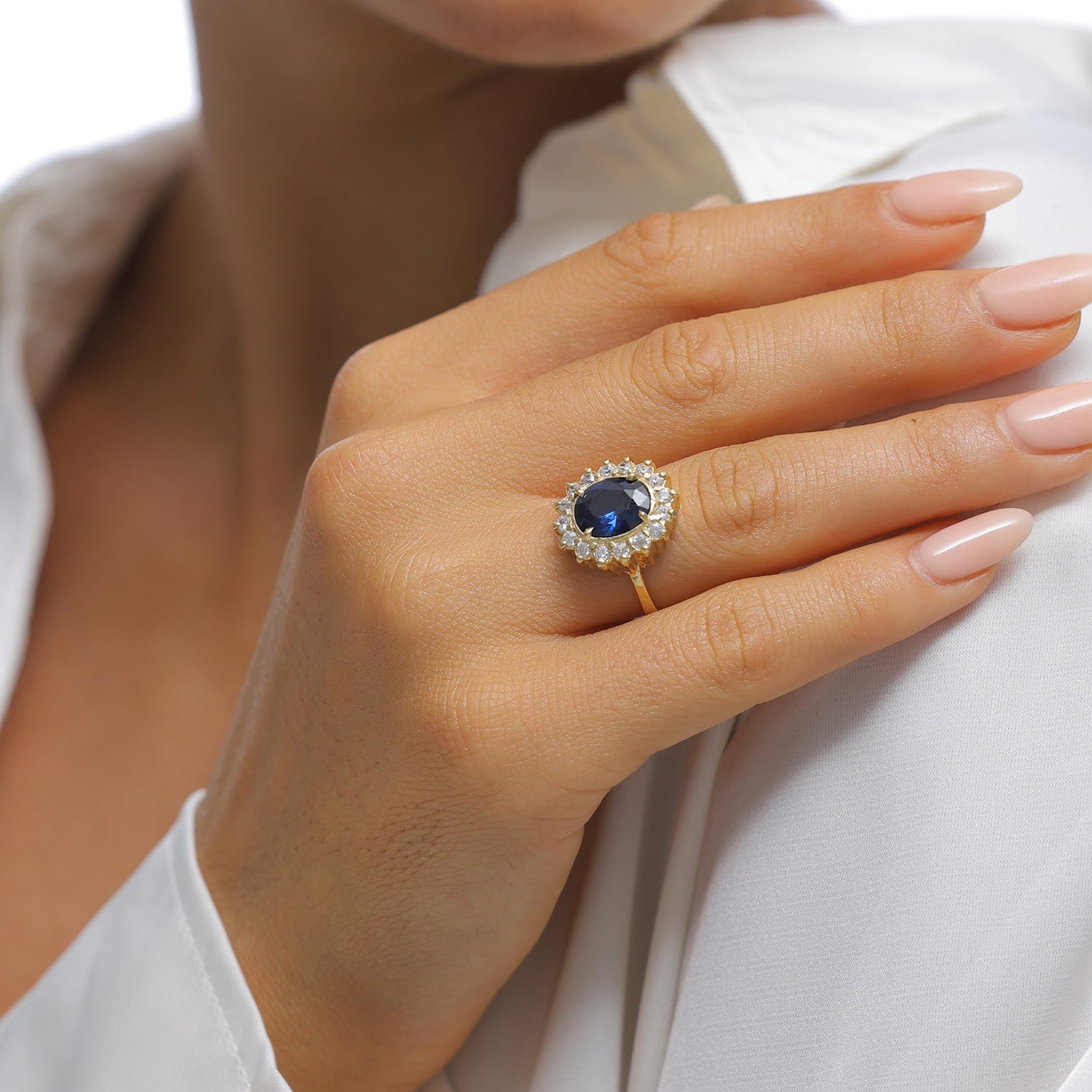 Gold - Elli | Verlobungsring | Saphir ( Blau ) | 925 Sterling Silber vergoldet