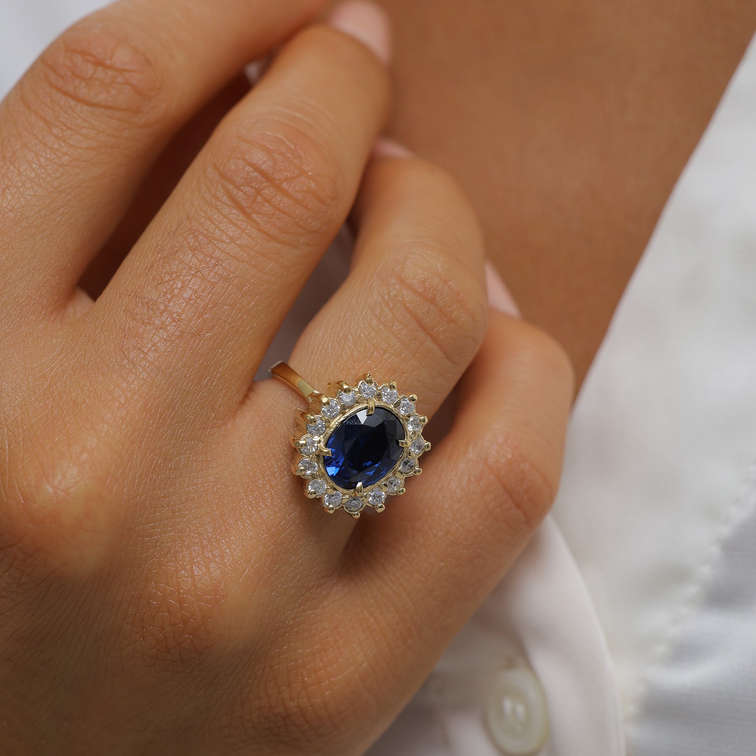 Gold - Elli | Verlobungsring | Saphir ( Blau ) | 925 Sterling Silber vergoldet