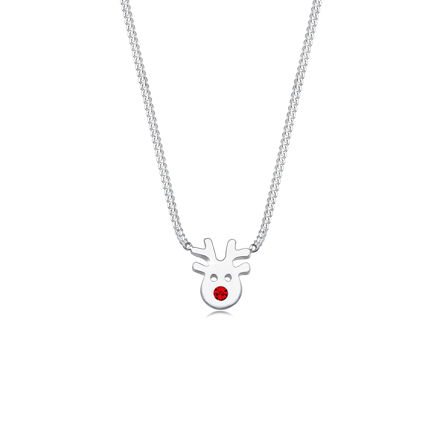 Silber - Elli | Halskette Hirsch | Mit Kristallen von Swarovski® (Rot) | 925er Sterling Silber