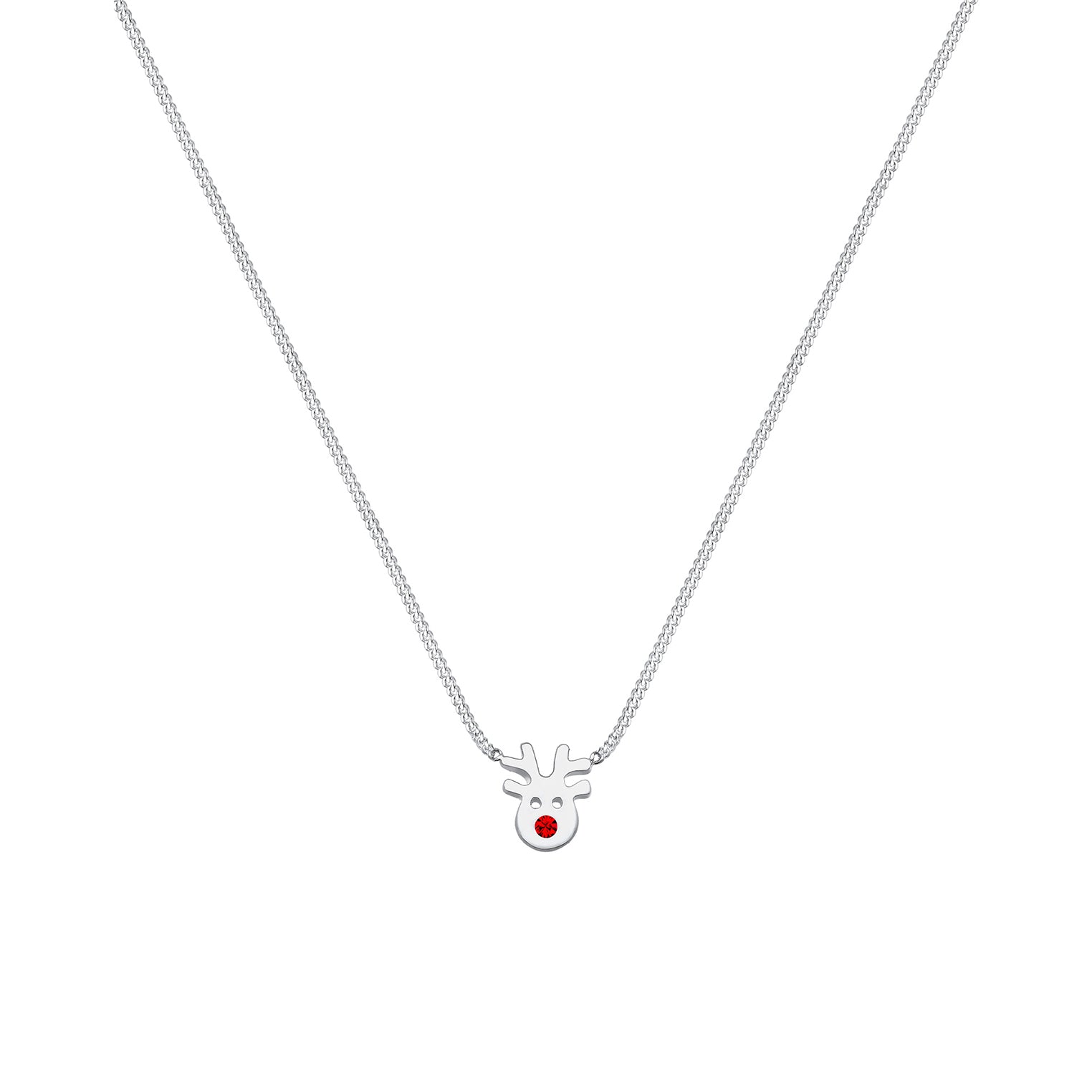 Silber - Elli | Halskette Hirsch | Mit Kristallen von Swarovski® (Rot) | 925er Sterling Silber