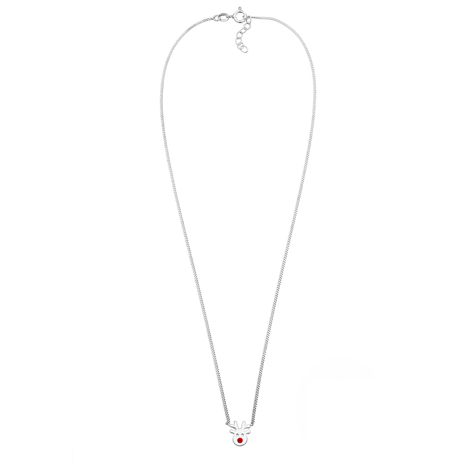 Silber - Elli | Halskette Hirsch | Mit Kristallen von Swarovski® (Rot) | 925er Sterling Silber