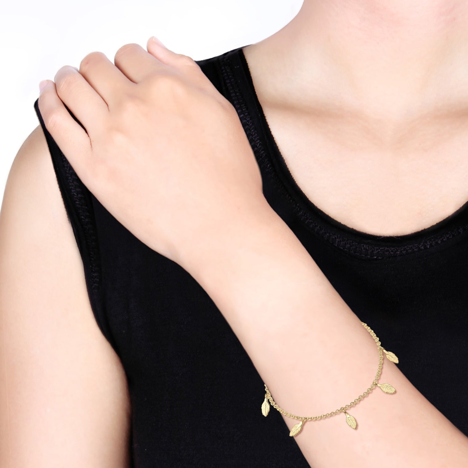 Gold - Elli | Armband Feder | 925 Sterling Silber vergoldet