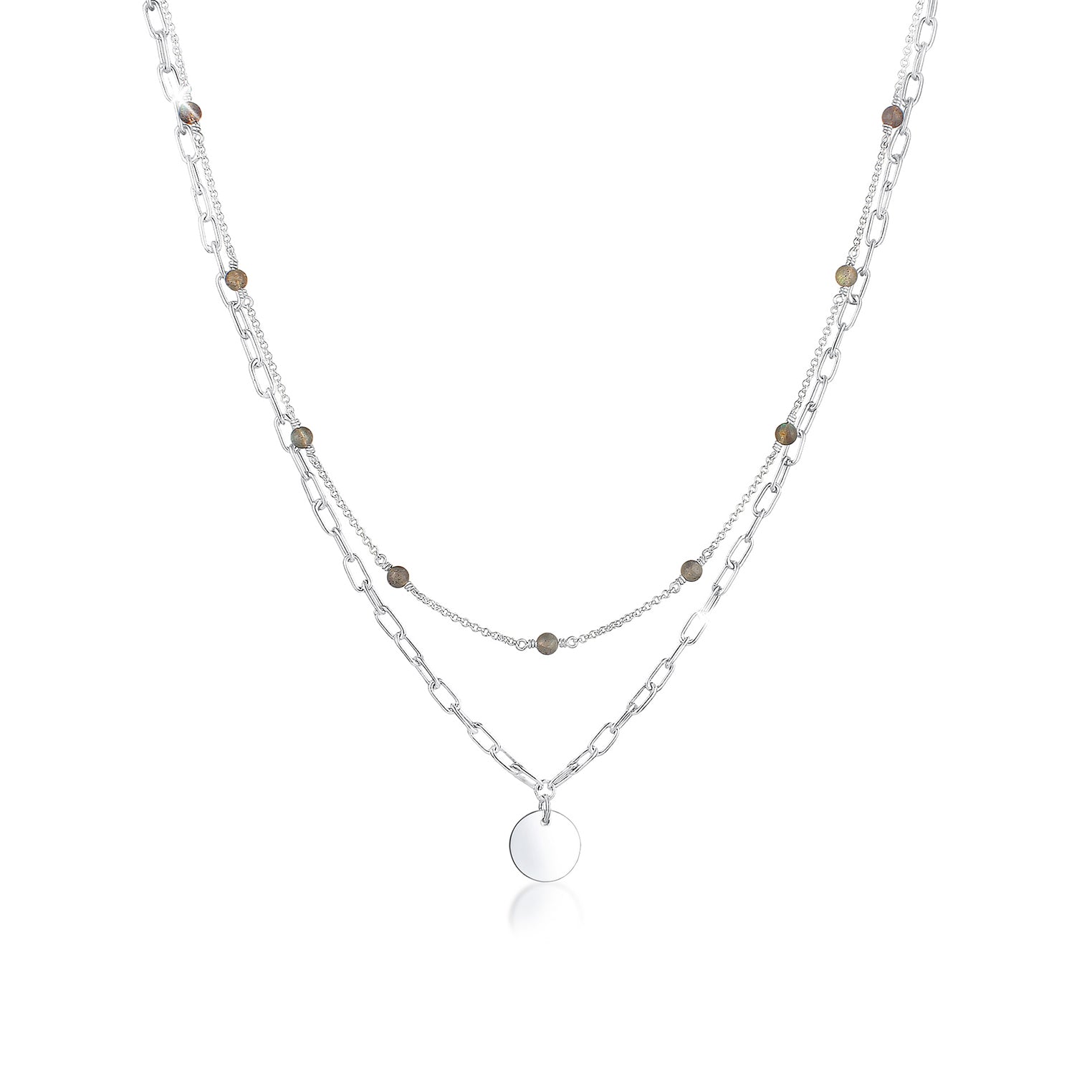 Silber - Elli PREMIUM | Glieder-Halskette | Labradorit ( Grau ) | 925er Sterling Silber