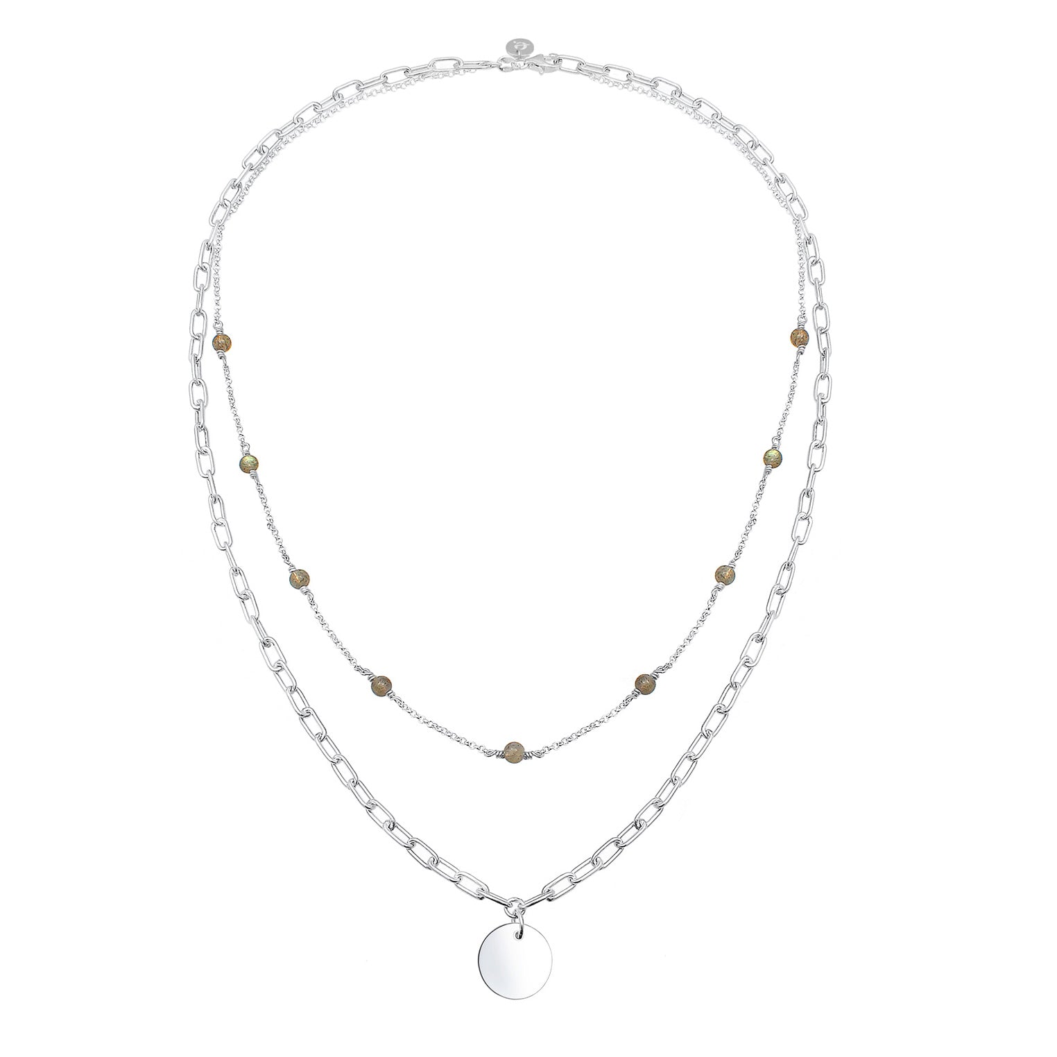 Silber - Elli PREMIUM | Glieder-Halskette | Labradorit ( Grau ) | 925er Sterling Silber
