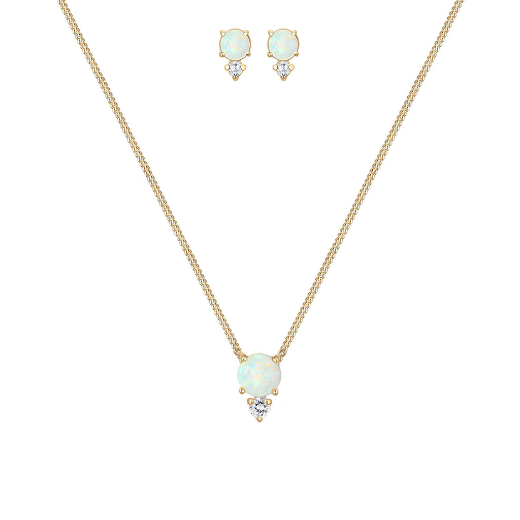 Gold - Elli | Schmuckset  | Opal ( Weiß ) | 925 Sterling Silber vergoldet