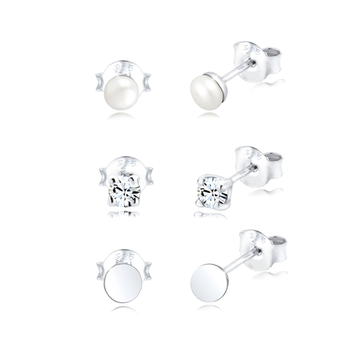 Silber - Elli | Ohrringset Geo | Süßwasserperle, Kristall ( Weiß ) | 925er Sterling Silber