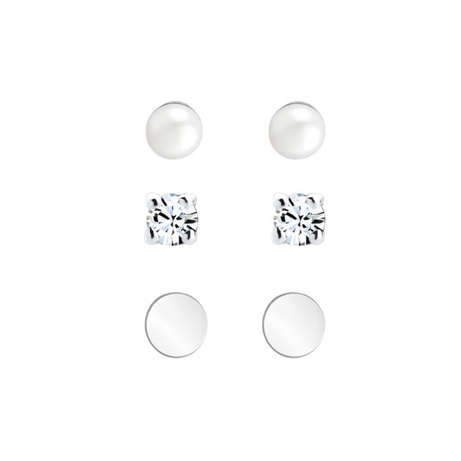 Silber - Elli | Ohrringset Geo | Süßwasserperle, Kristall ( Weiß ) | 925er Sterling Silber