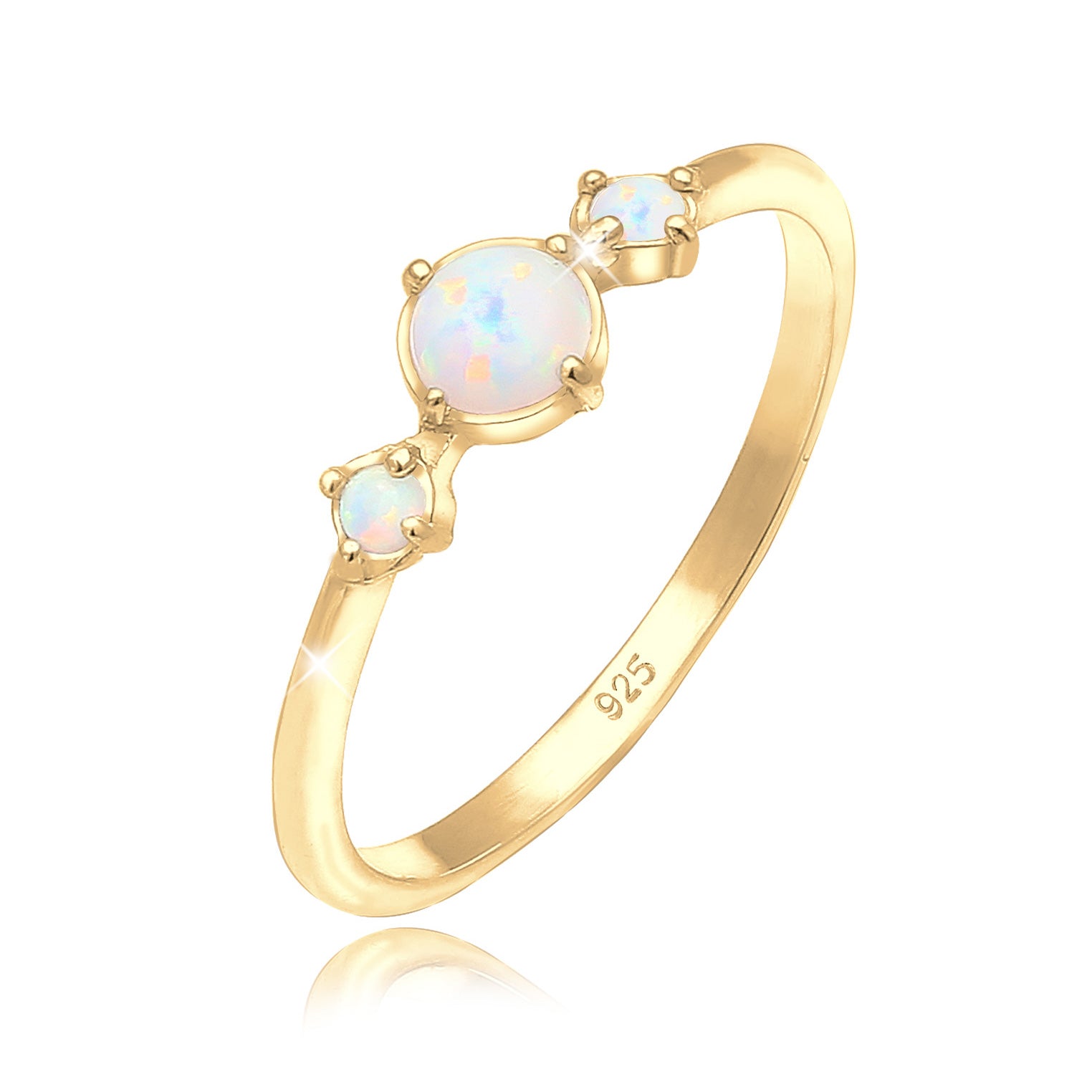 Gold - Elli | Ring | Opal ( Weiß ) | 925 Sterling Silber vergoldet