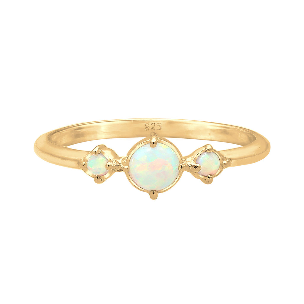 Gold - Elli | Ring | Opal ( Weiß ) | 925 Sterling Silber vergoldet