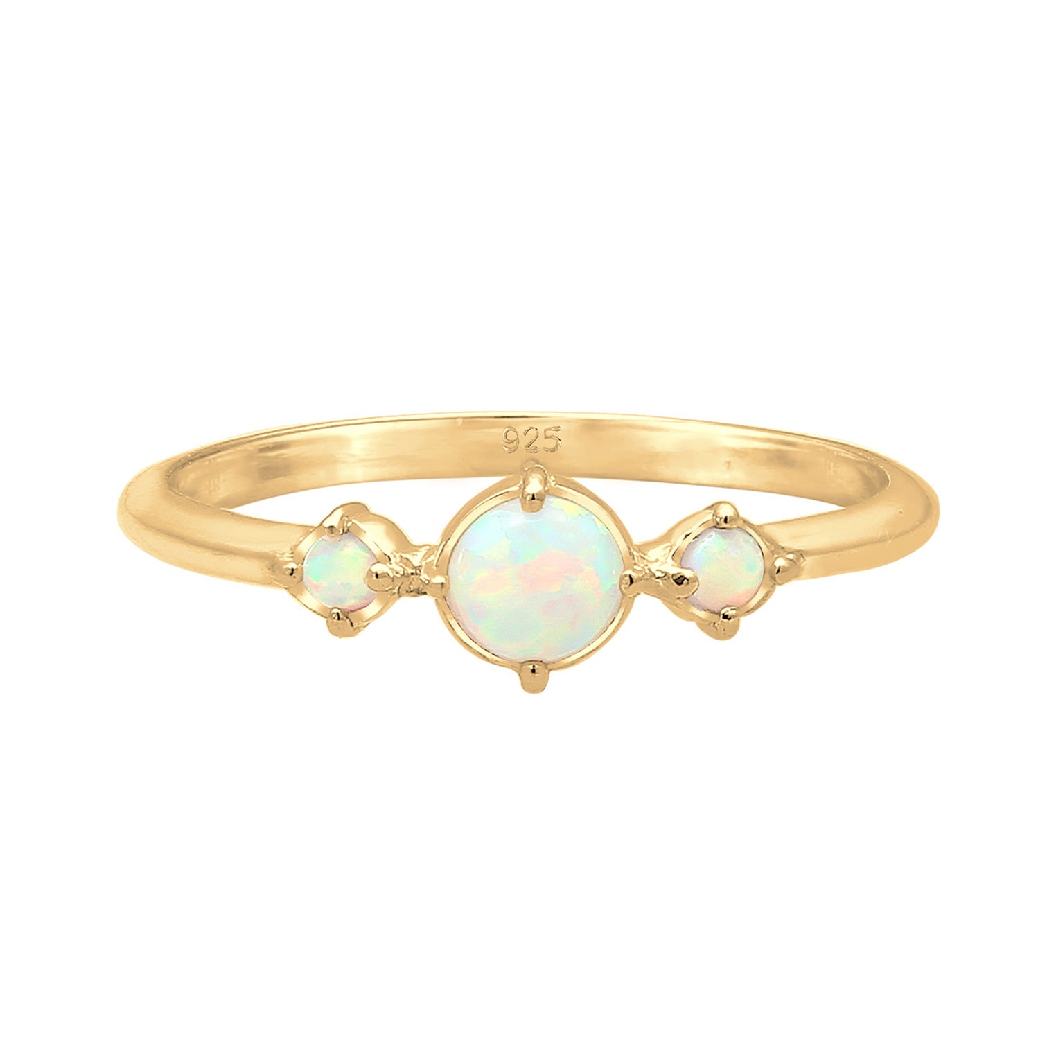 Gold - Elli | Ring | Opal ( Weiß ) | 925 Sterling Silber vergoldet