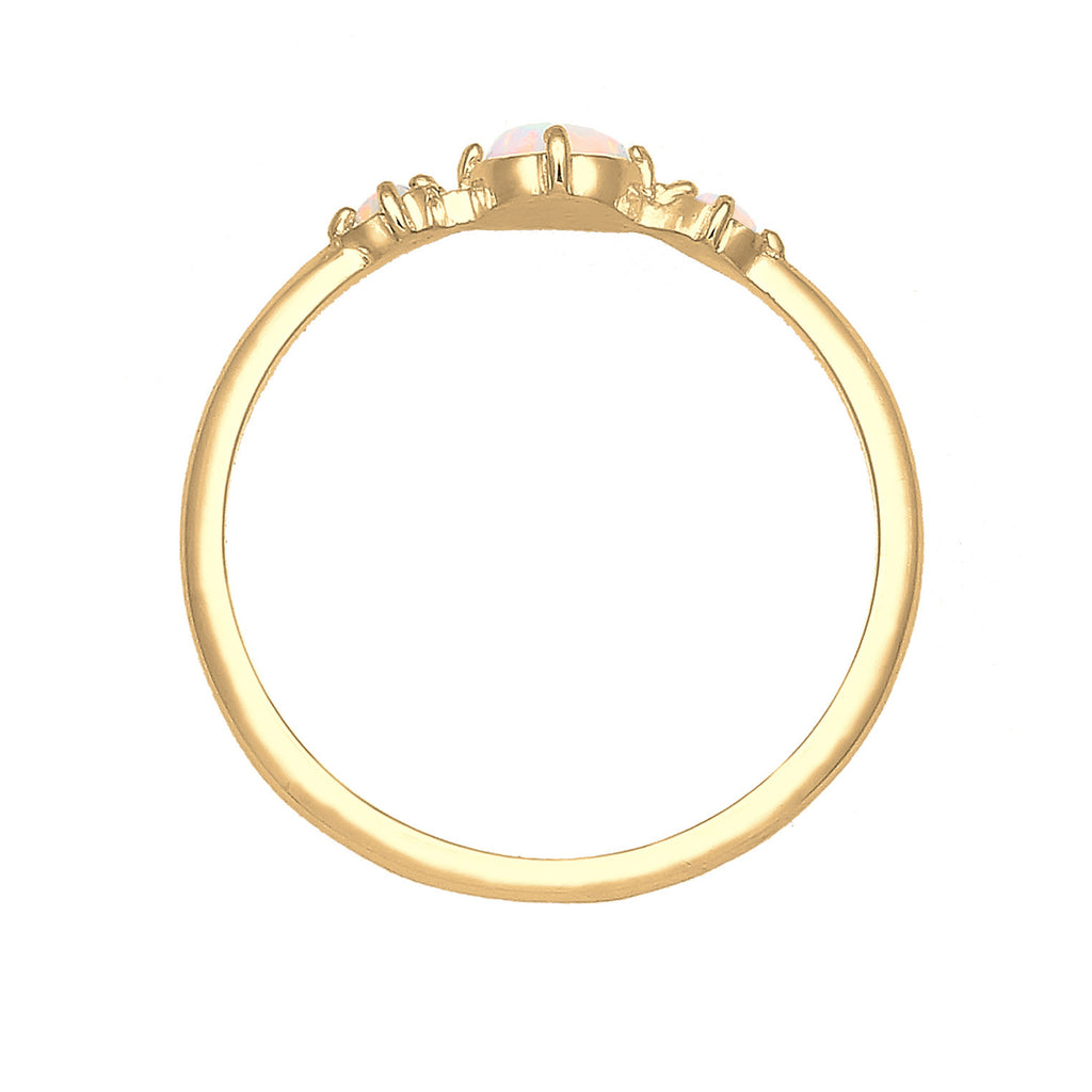 Gold - Elli | Ring | Opal ( Weiß ) | 925 Sterling Silber vergoldet