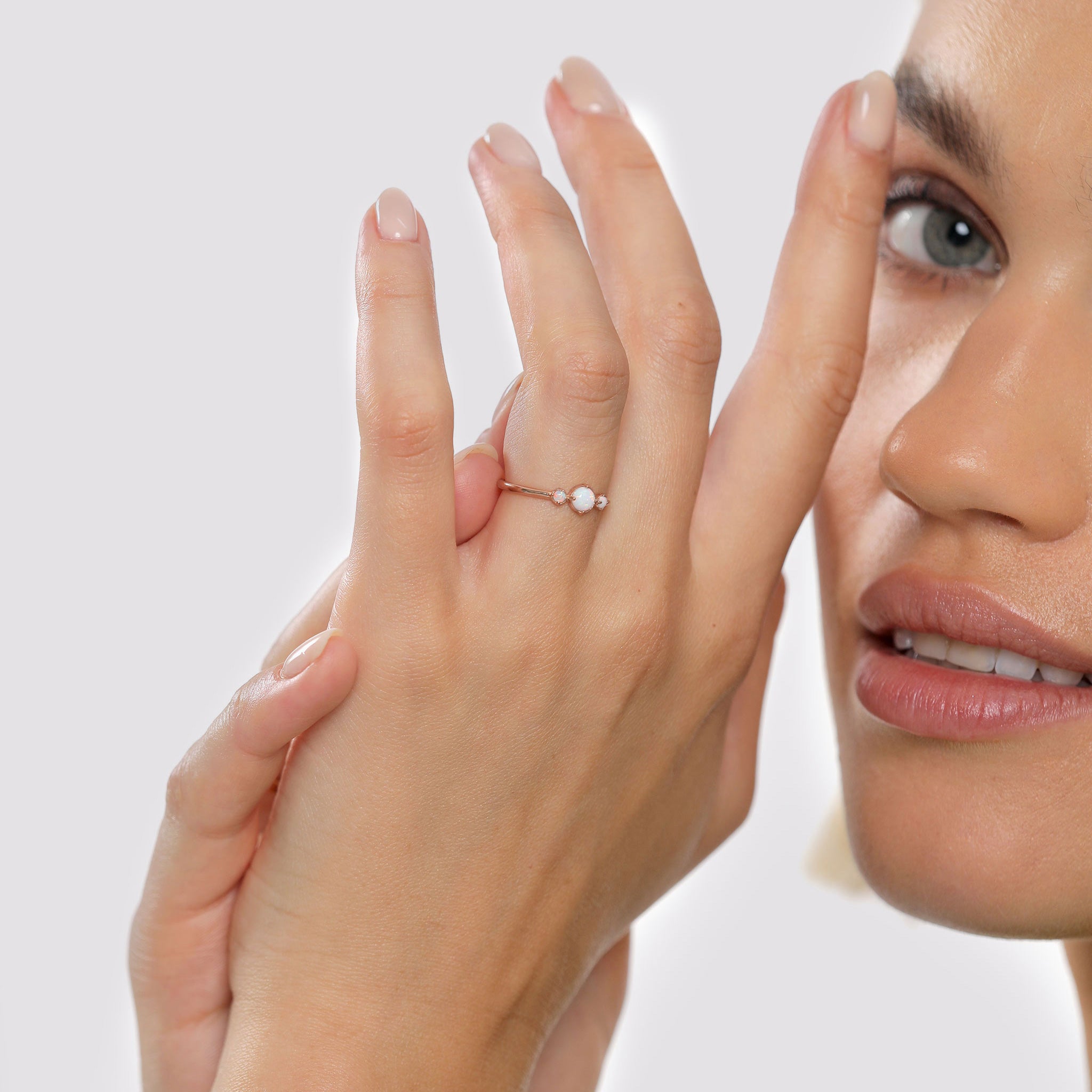 Roségold - Elli | Ring | Opal ( Weiß ) | 925 Sterling Silber Rosegold