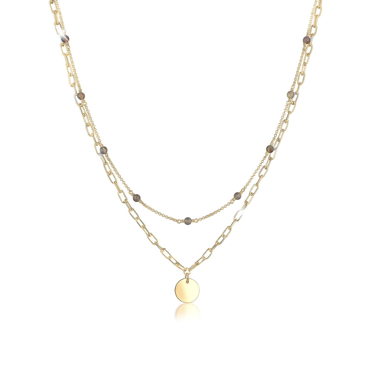 Gold - Elli PREMIUM | Glieder-Layer-Halskette | Labradorit ( Grau ) | 925 Sterling Silber vergoldet